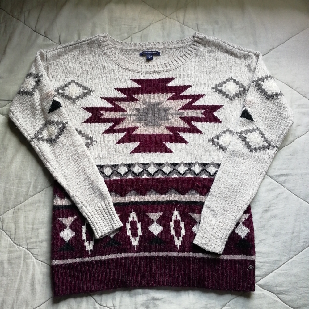 AMERICAN EAGLE Southwest Aztec Print Cozy Wool Blend Sweater XS AE